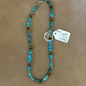 Artisan Handmade Genuine Turquoise and Agate Stone Beaded Necklace